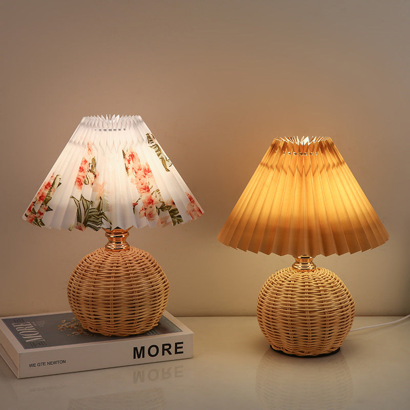 Nordic Rattan Pleated LED Table Lamp