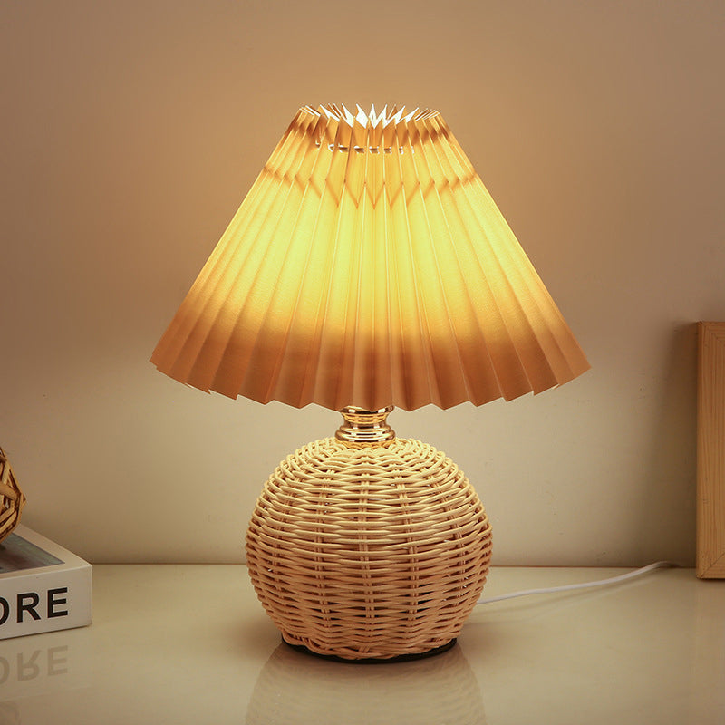 Nordic Rattan Pleated LED Table Lamp