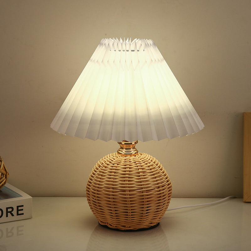 Nordic Rattan Pleated LED Table Lamp