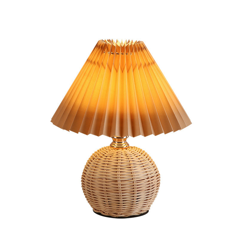 Nordic Rattan Pleated LED Table Lamp