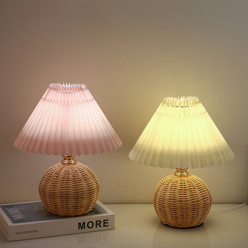 Nordic Rattan Pleated LED Table Lamp