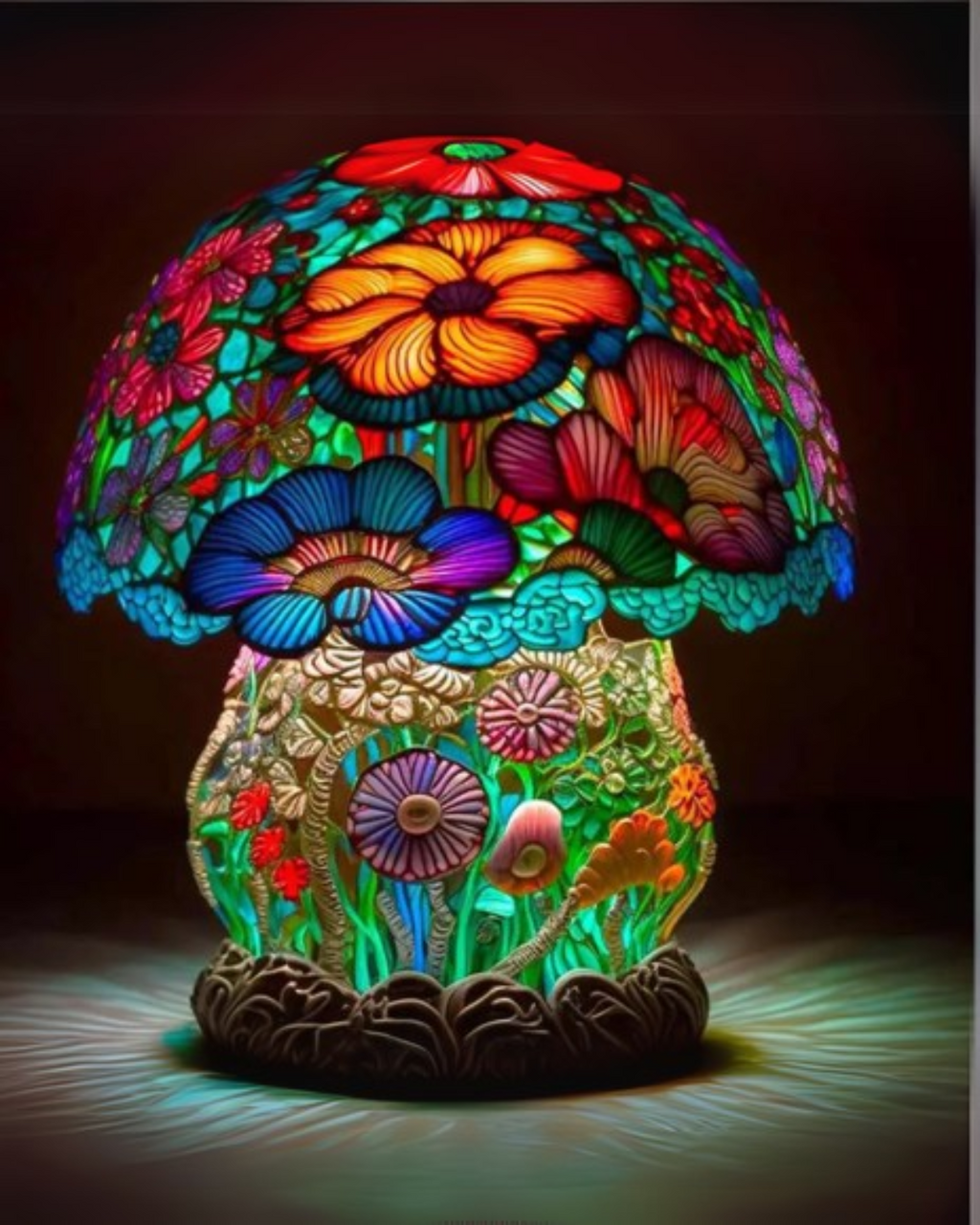 Mushroom Stained-Glass Table Lamp