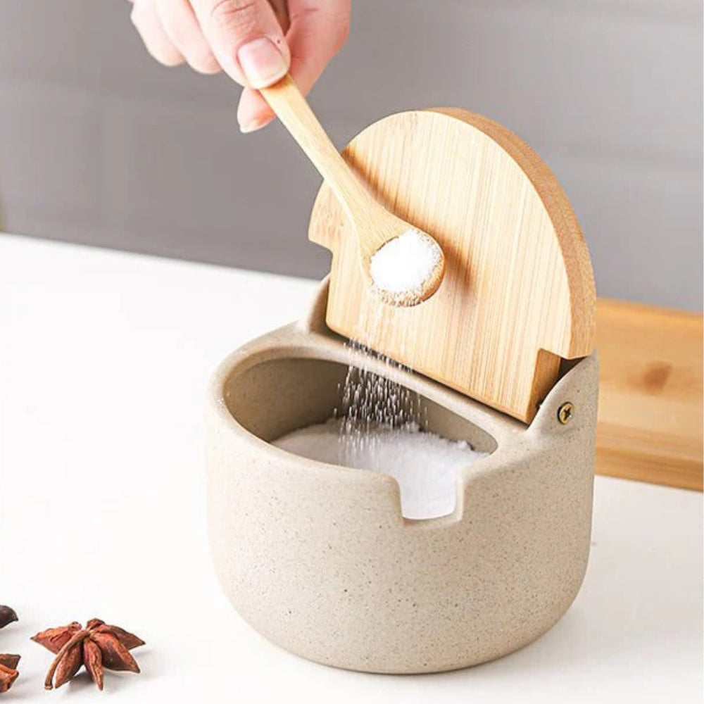 Ceramic Spice Jar Set with Bamboo Lids