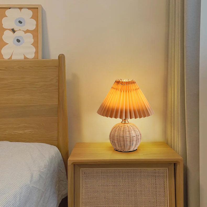 Nordic Rattan Pleated LED Table Lamp