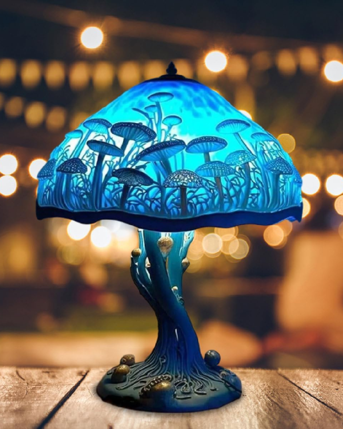 Mushroom Stained-Glass Table Lamp