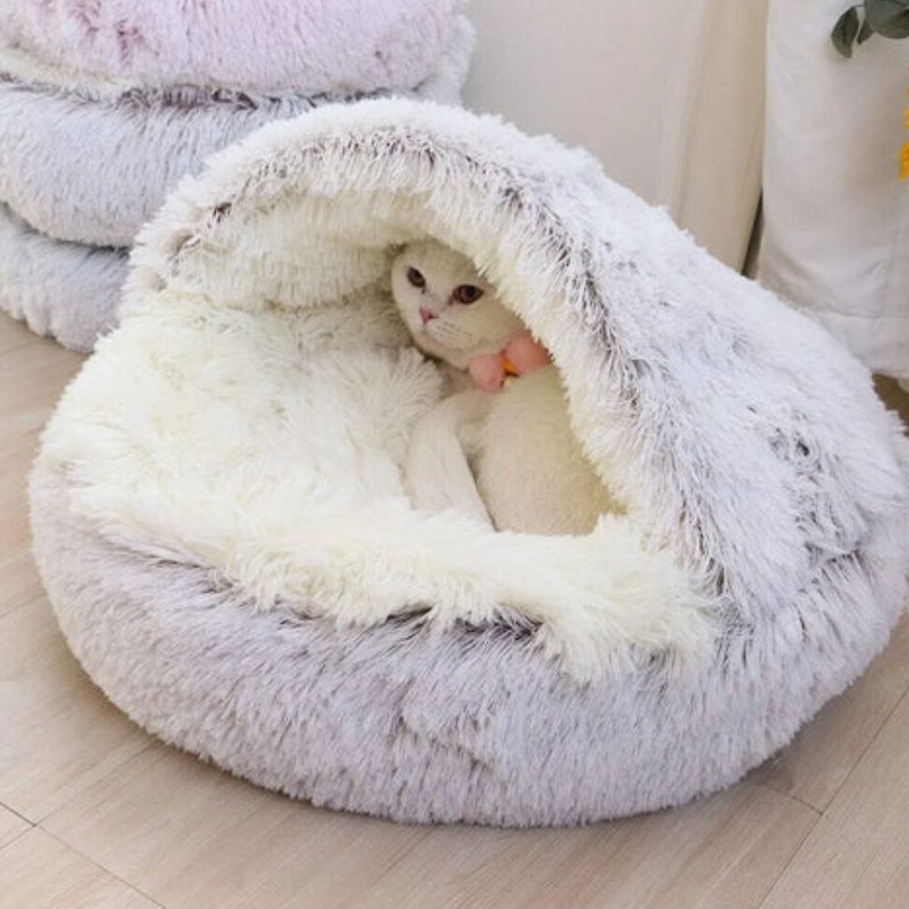 Hooded Faux Fur Pet Bed