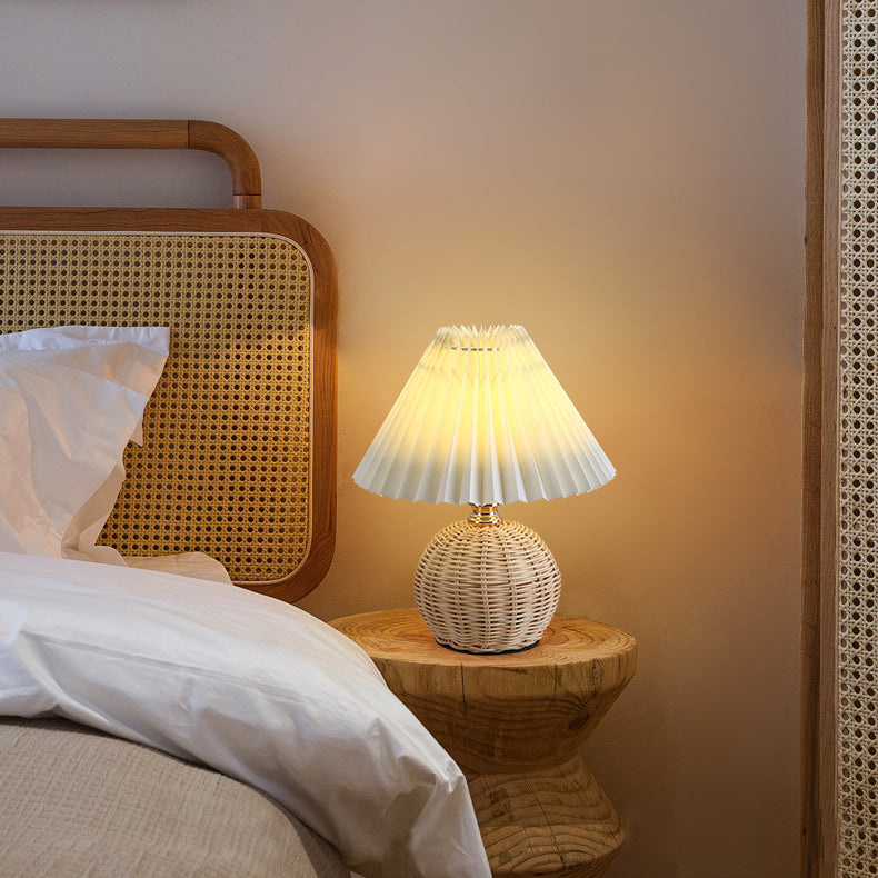 Nordic Rattan Pleated LED Table Lamp