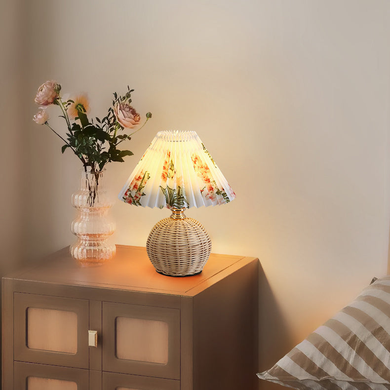 Nordic Rattan Pleated LED Table Lamp