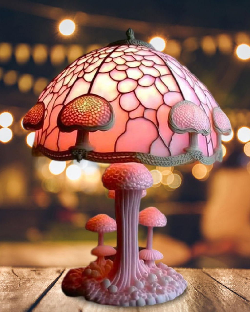Mushroom Stained-Glass Table Lamp