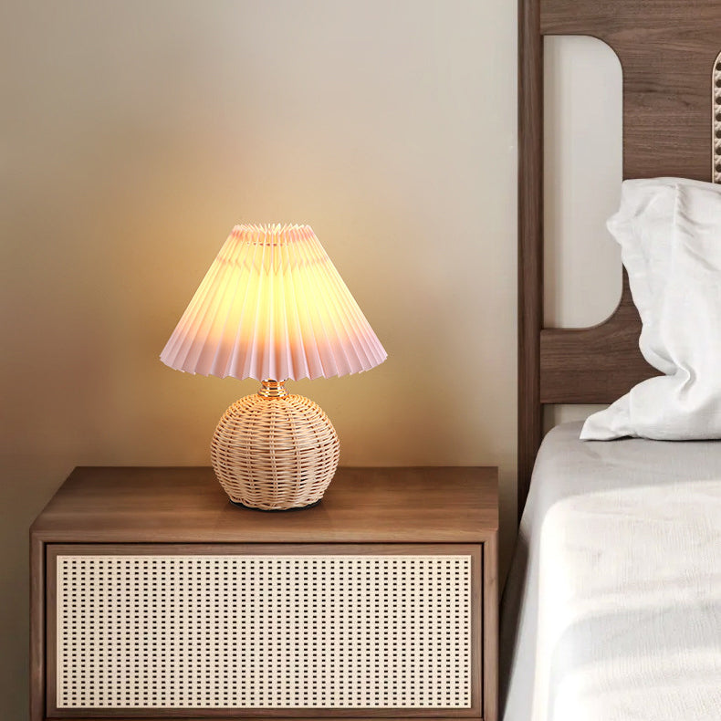 Nordic Rattan Pleated LED Table Lamp