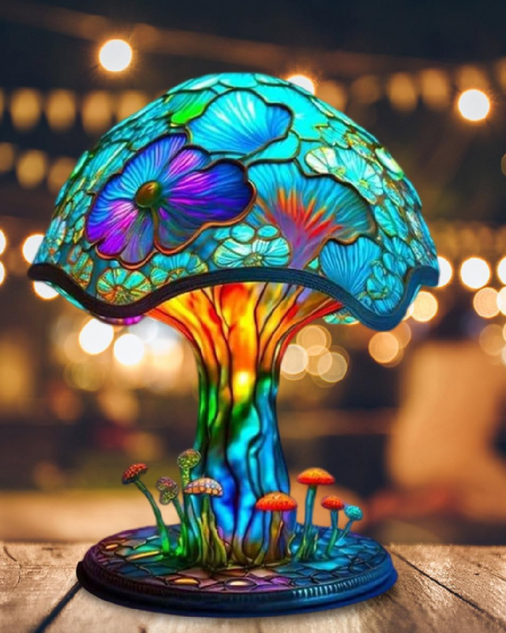 Mushroom Stained-Glass Table Lamp