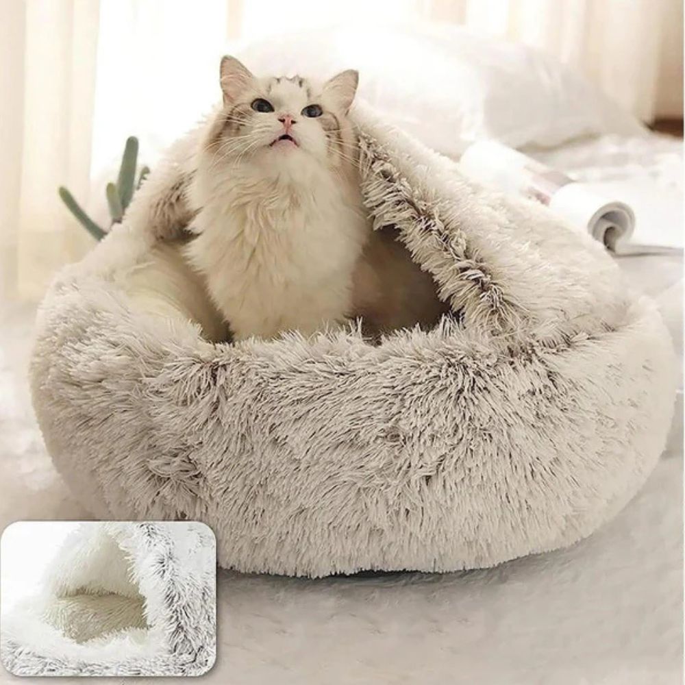 Hooded Faux Fur Pet Bed
