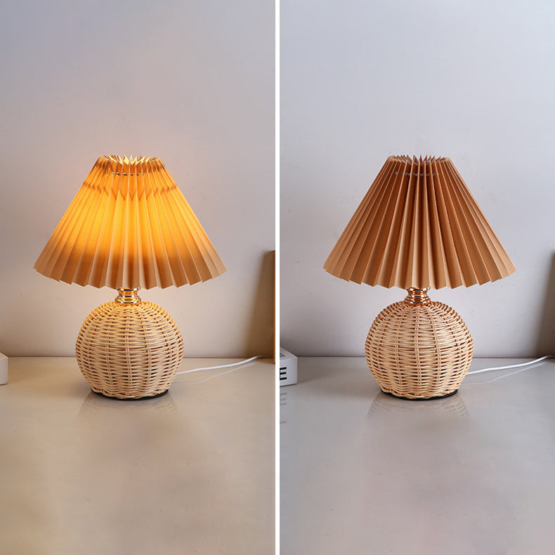 Nordic Rattan Pleated LED Table Lamp