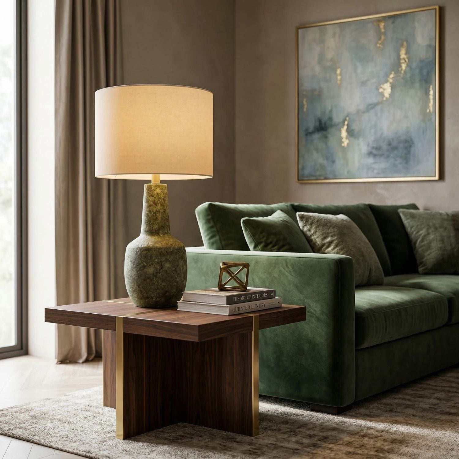 Hand-Painted Green Ceramic Table Lamp