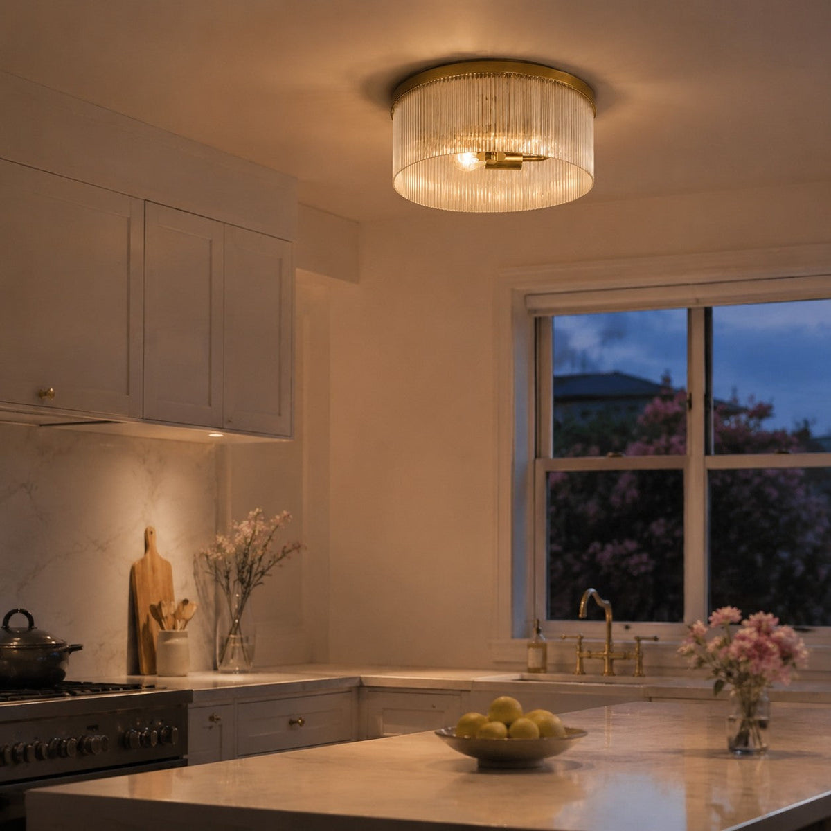 Vesper Ribbed Glass Flush Mount Light