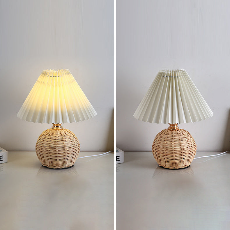 Nordic Rattan Pleated LED Table Lamp