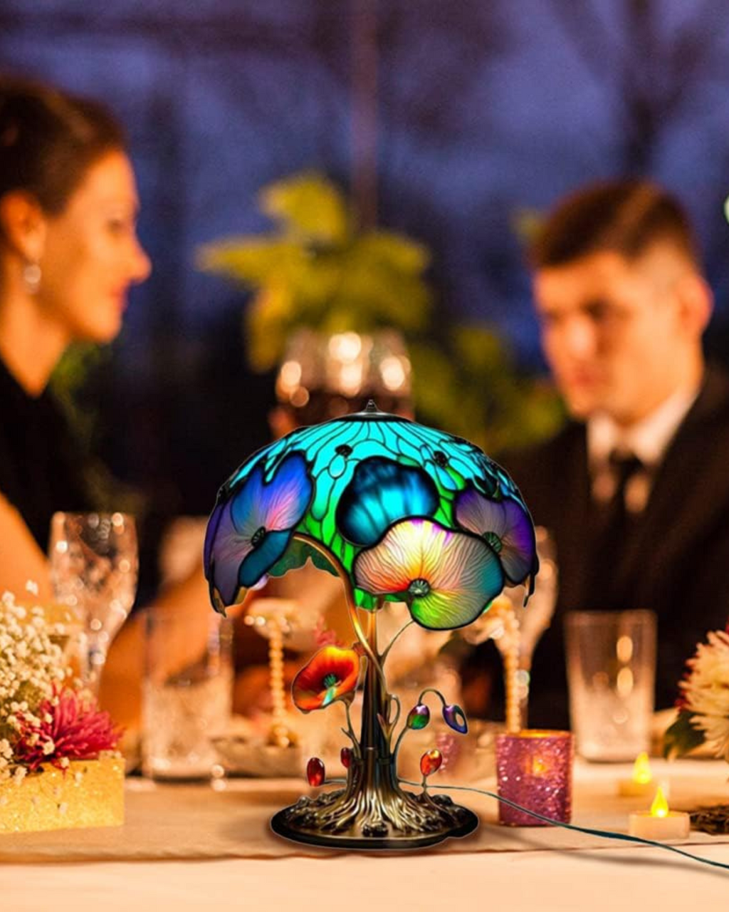 Mushroom Stained-Glass Table Lamp