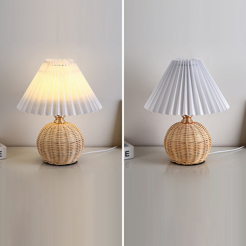 Nordic Rattan Pleated LED Table Lamp
