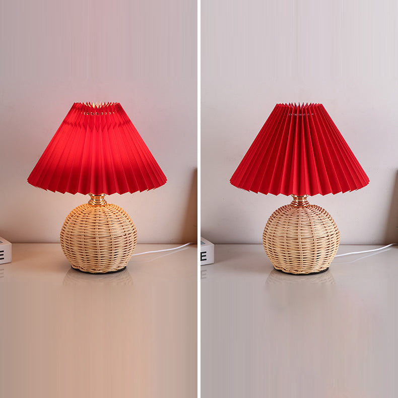 Nordic Rattan Pleated LED Table Lamp