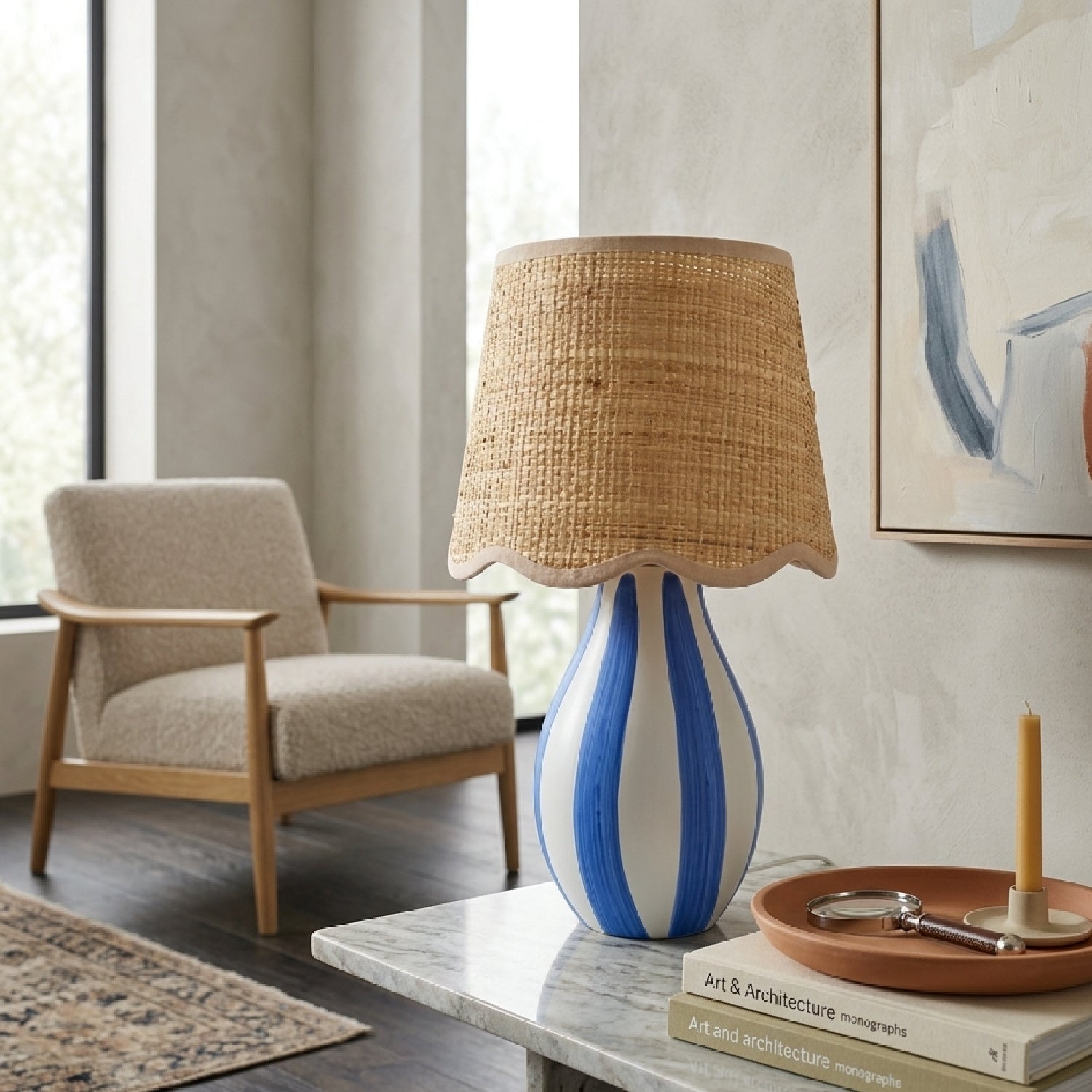 Striped Ceramic Seagrass Table Lamp