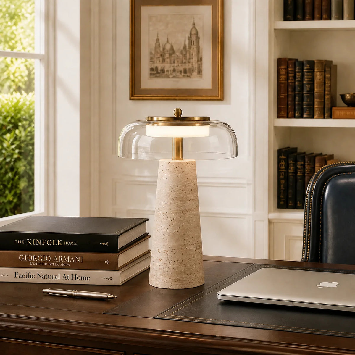 Ryn Travertine Glass Mushroom Table Light