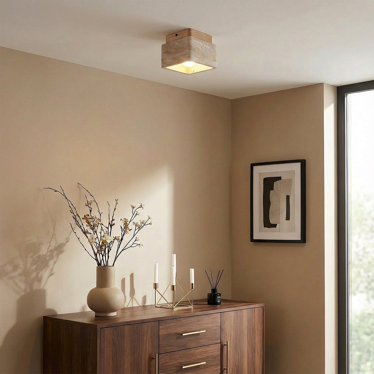 Kairi Square Travertine Flush Mount Ceiling Light
