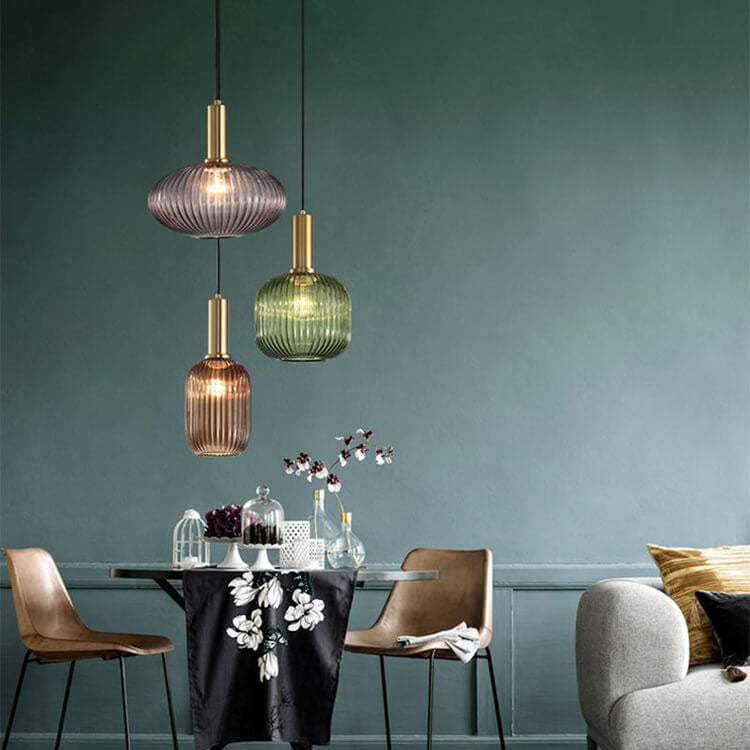 Striped Glass Lantern Pendant Light