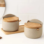Ceramic Spice Jar Set with Bamboo Lids