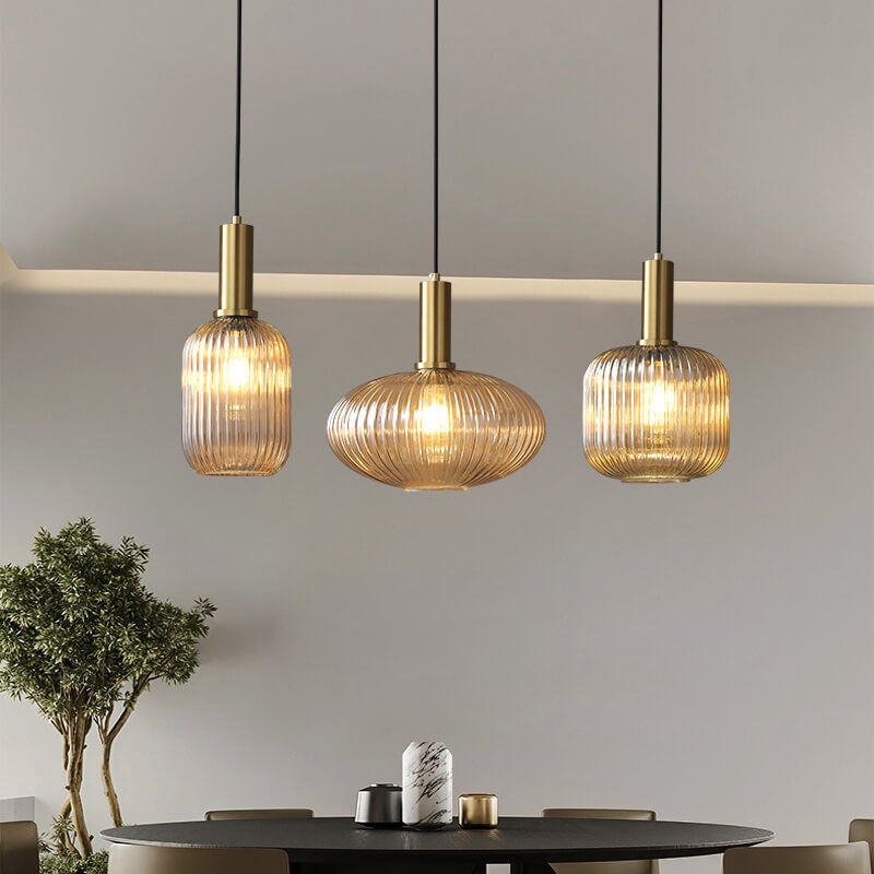Striped Glass Lantern Pendant Light