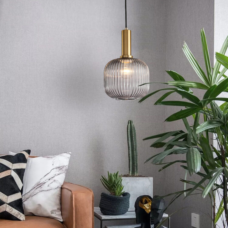Striped Glass Lantern Pendant Light