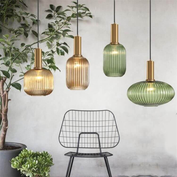 Striped Glass Lantern Pendant Light