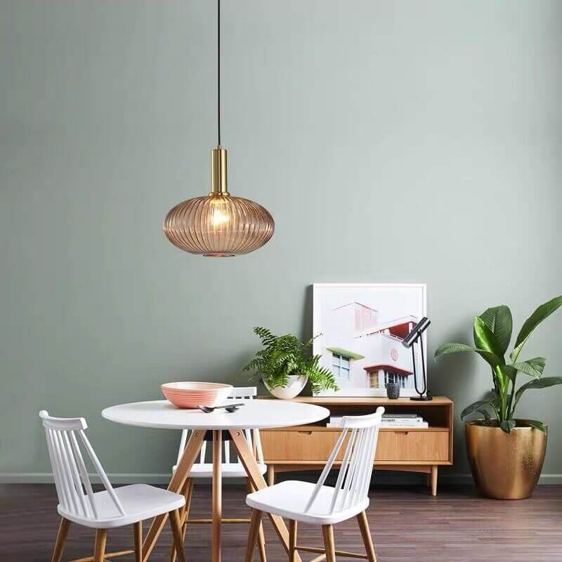 Striped Glass Lantern Pendant Light