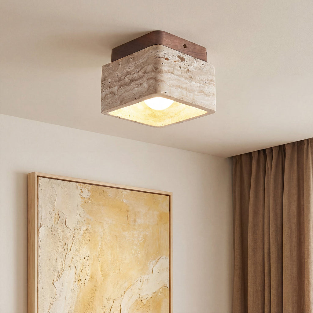 Kairi Square Travertine Flush Mount Ceiling Light