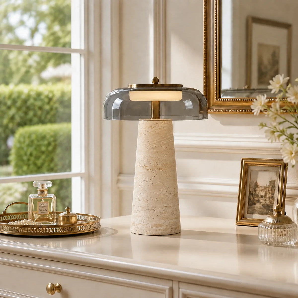 Ryn Travertine Glass Mushroom Table Light