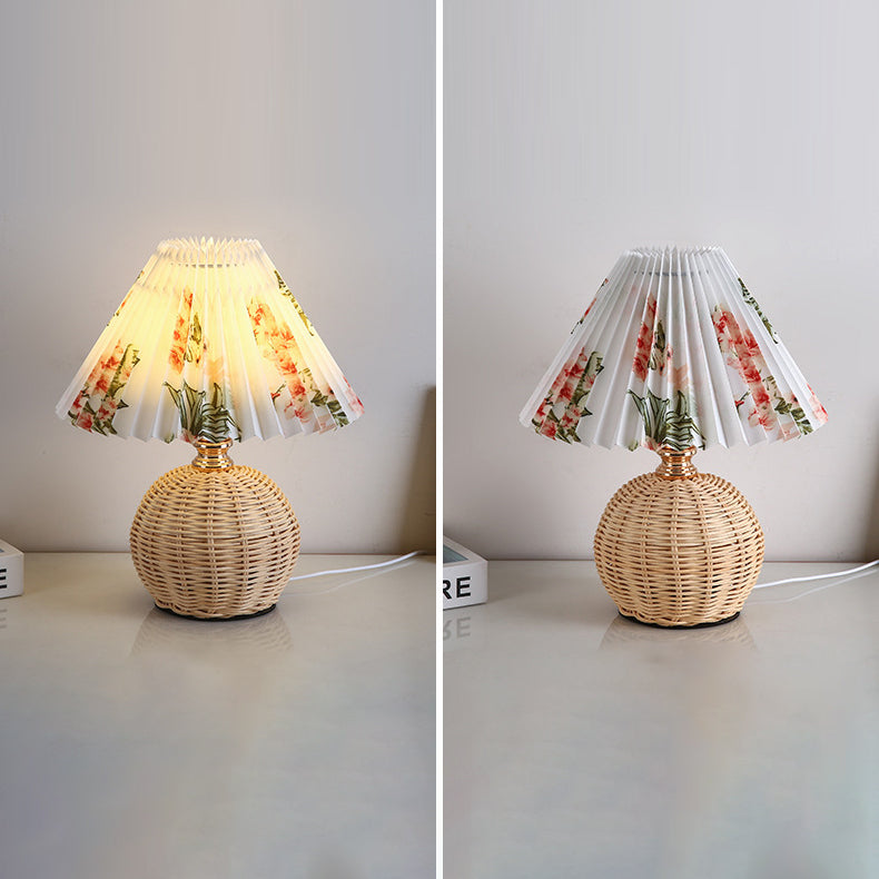 Nordic Rattan Pleated LED Table Lamp