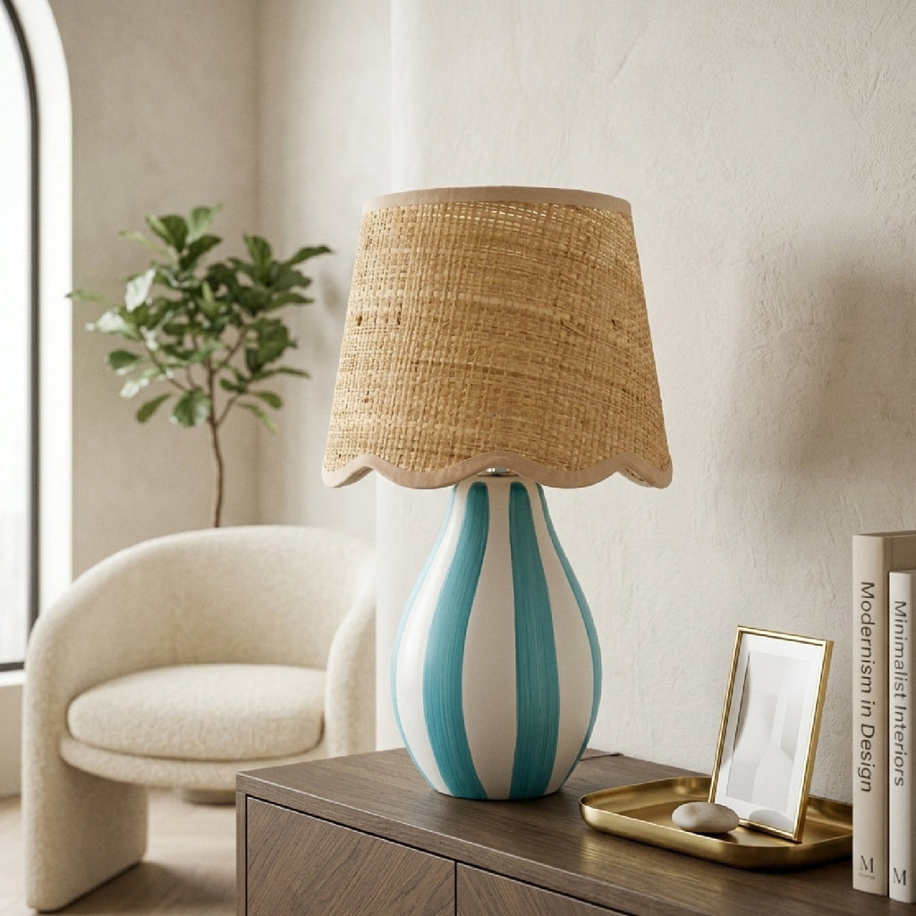Striped Ceramic Seagrass Table Lamp