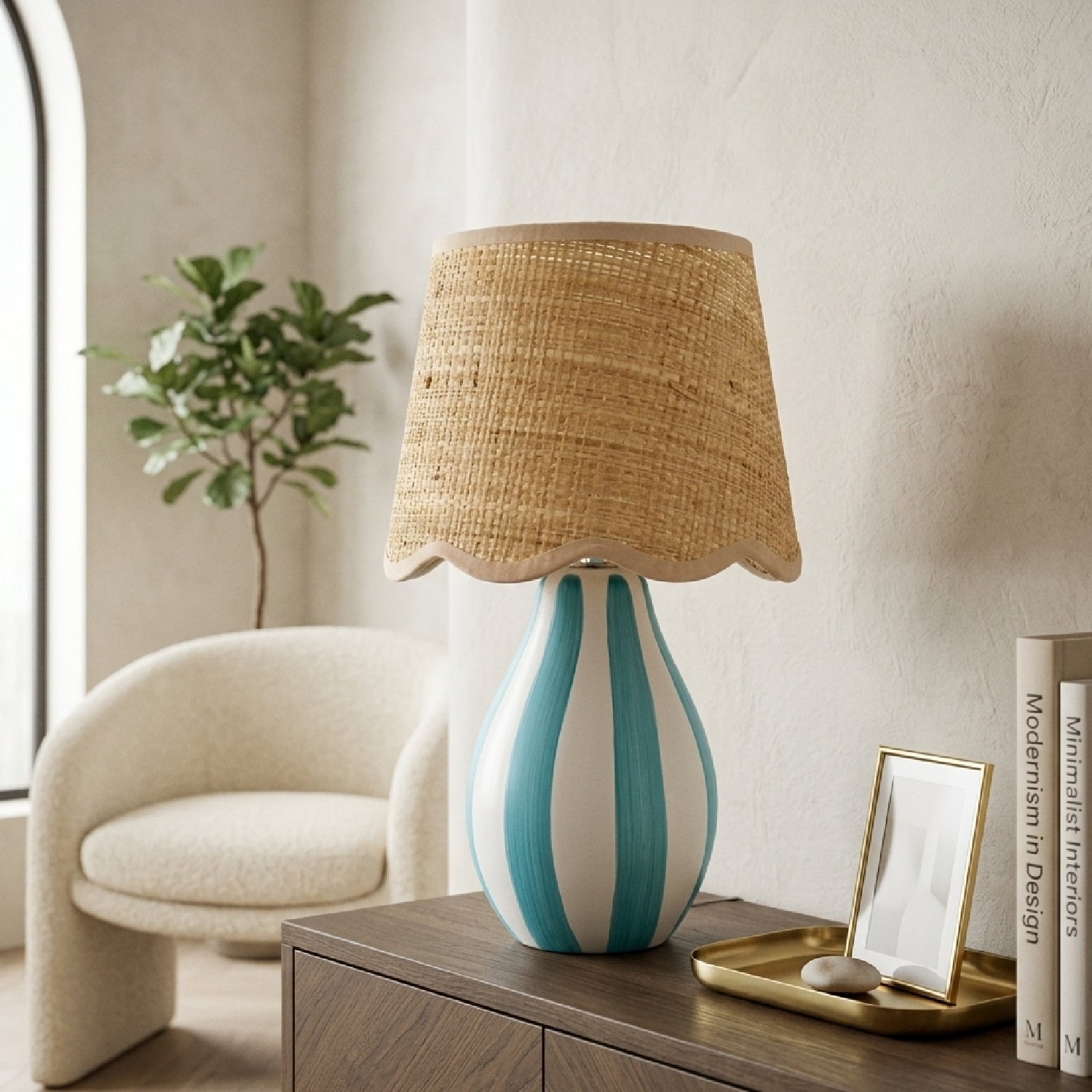 Striped Ceramic Seagrass Table Lamp