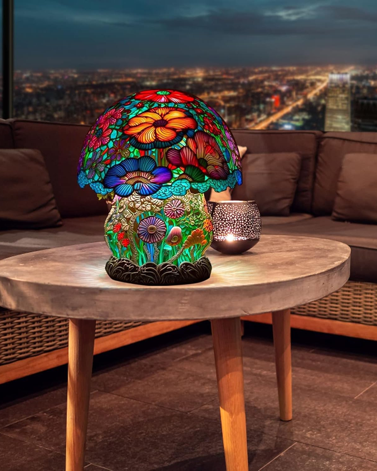 Mushroom Stained-Glass Table Lamp