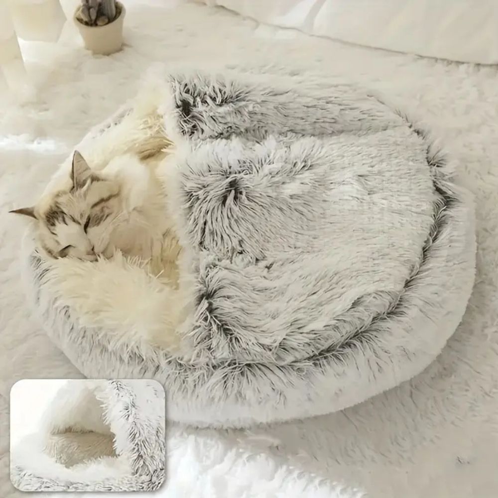 Hooded Faux Fur Pet Bed