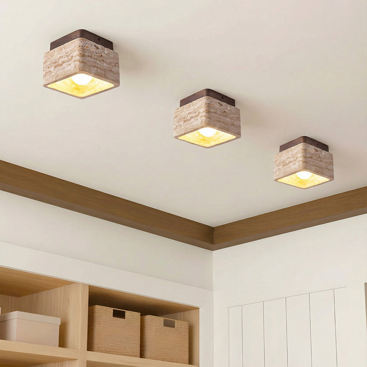 Kairi Square Travertine Flush Mount Ceiling Light