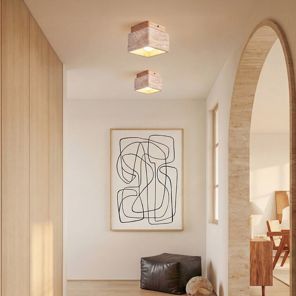 Kairi Square Travertine Flush Mount Ceiling Light