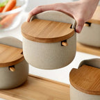 Ceramic Spice Jar Set with Bamboo Lids
