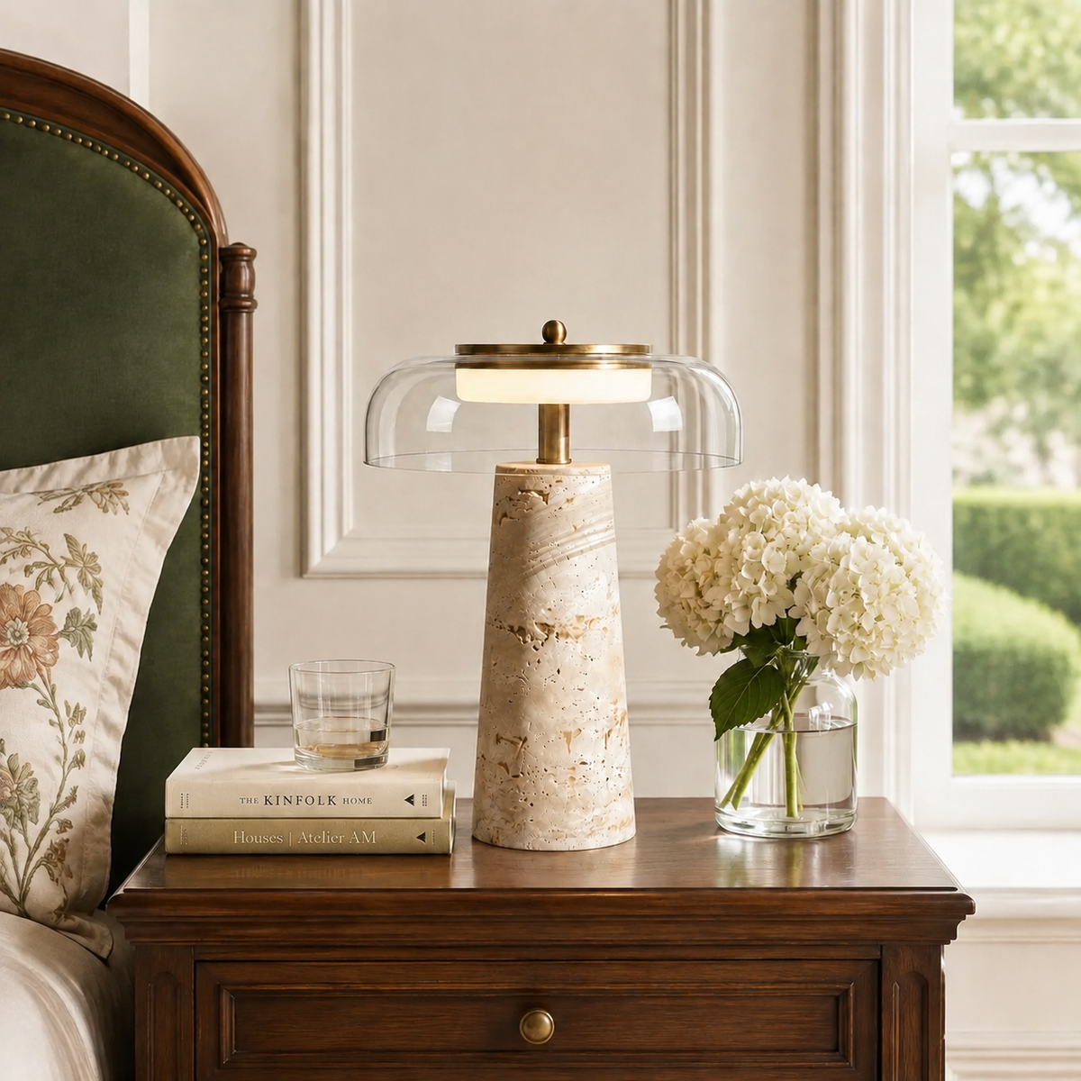 Ryn Travertine Glass Mushroom Table Light