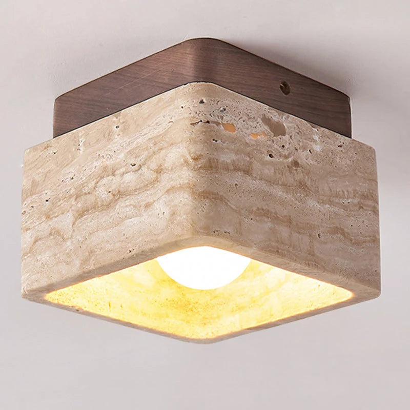 Kairi Square Travertine Flush Mount Ceiling Light