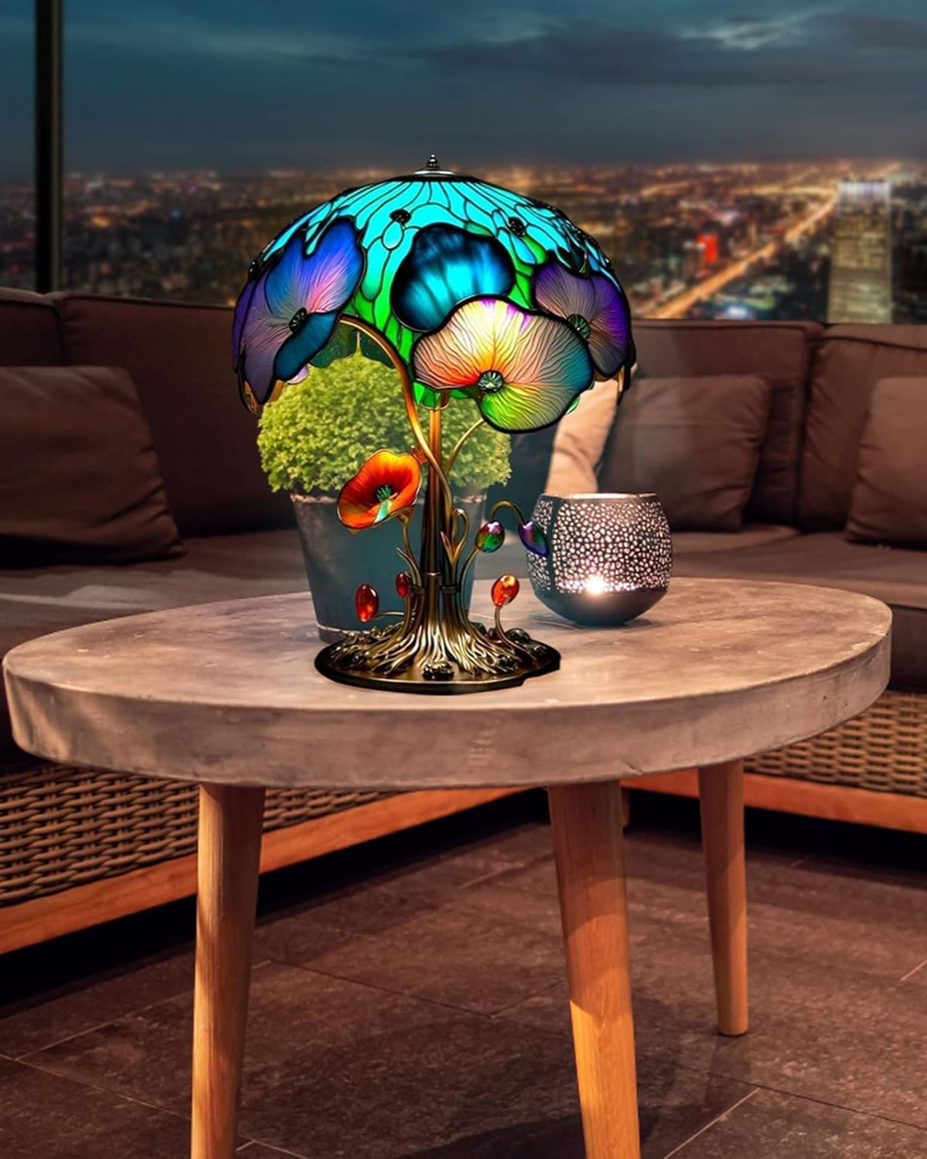 Mushroom Stained-Glass Table Lamp