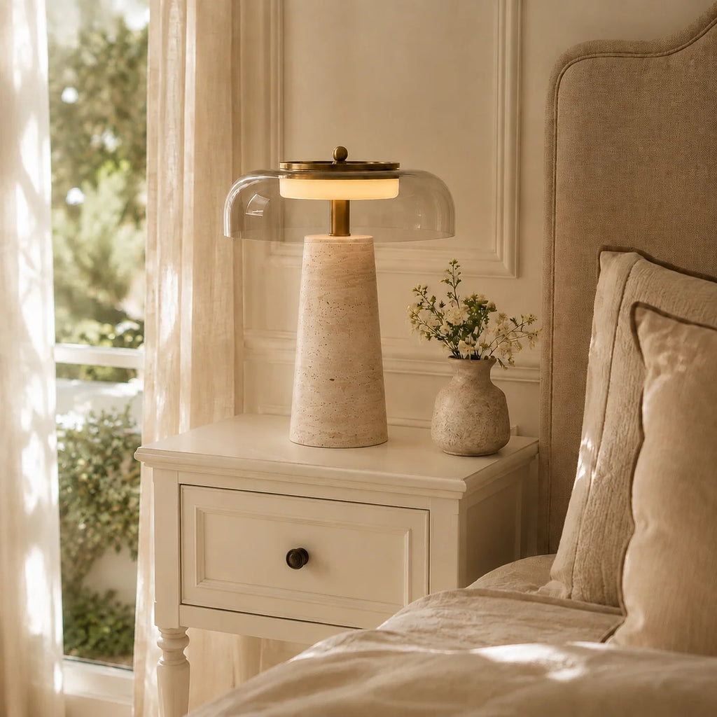 Ryn Travertine Glass Mushroom Table Light
