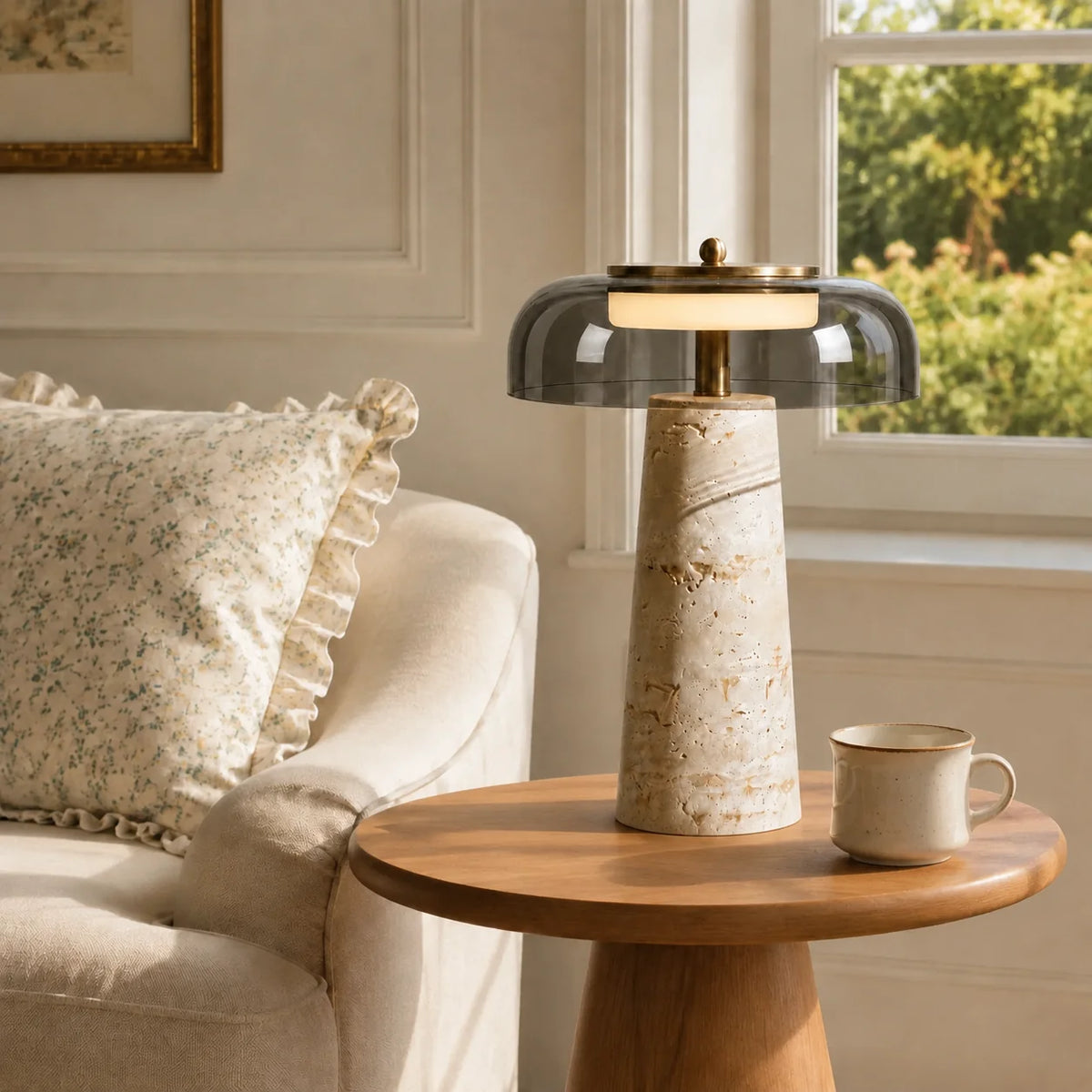 Ryn Travertine Glass Mushroom Table Light