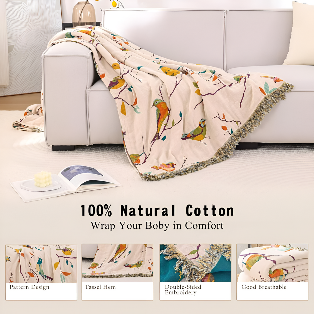 Whimsical Bird Cotton Blanket