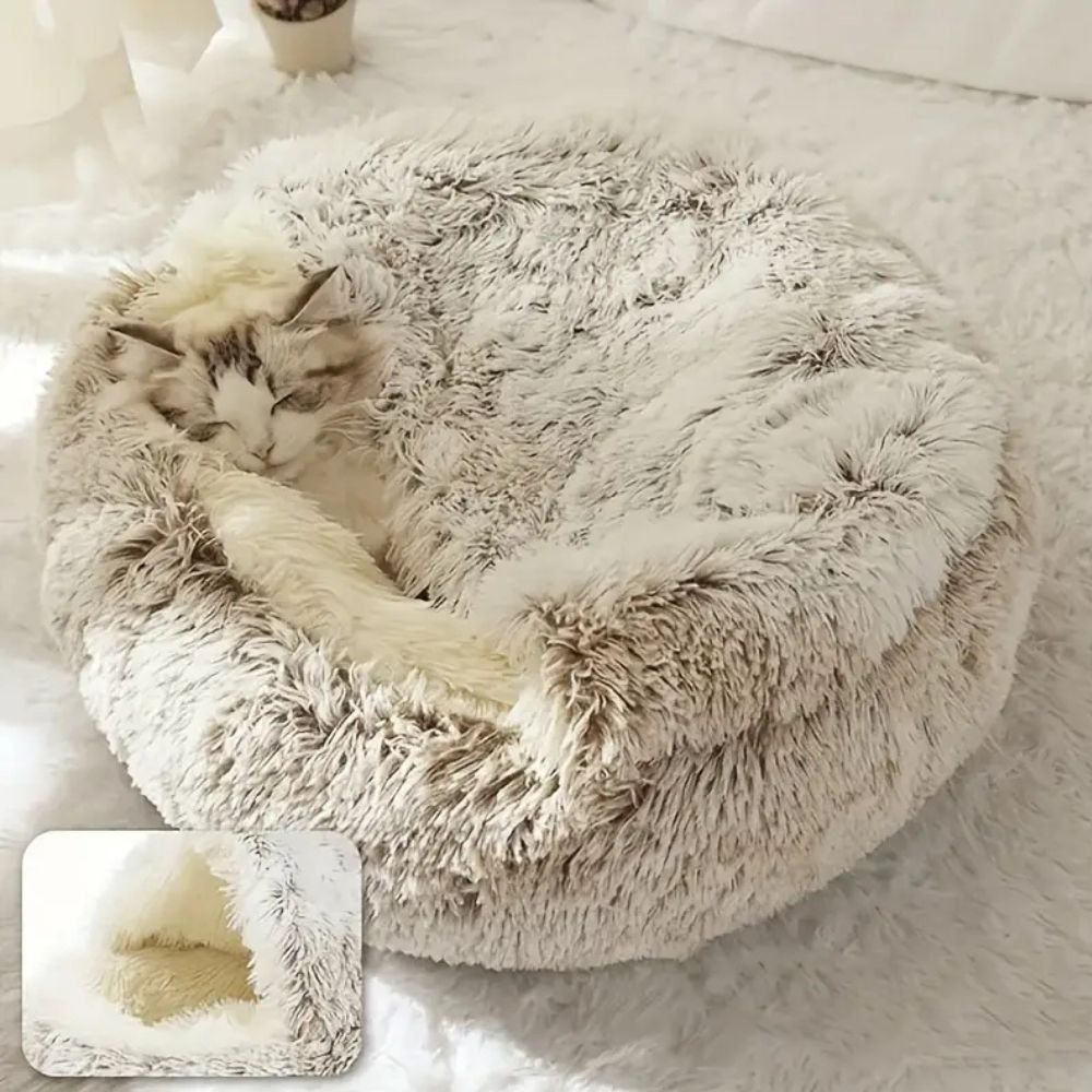 Hooded Faux Fur Pet Bed