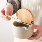 Ceramic Spice Jar Set with Bamboo Lids